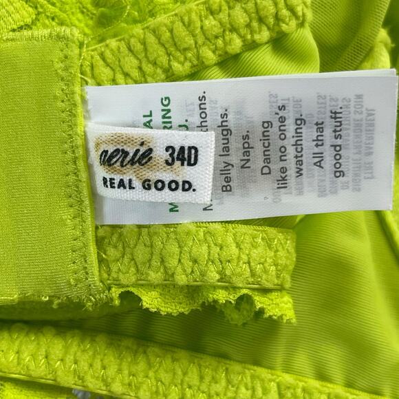 Aerie Womens Bra Size 34D Neon Yellow Lace Bandeau Bralette Strapless Underwire - Picture 9 of 10